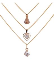 Colar 3 Em 1 - Corrente Ouro 18K + 3 Pingentes + Garantia