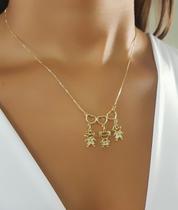 Colar 3 Filhos Com Coração Vazado Banhado a Ouro - 1 Menina e 2 Meninos Colar 3 Filhos Com Coração Vazado Banhado a Ouro - 1 Menina e 2 Meninos