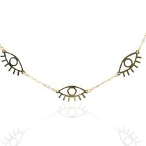 Colar 3 olhos gregos vazados banhado a ouro 18k Colar 3 olhos gregos vazados banhado a ouro 18k