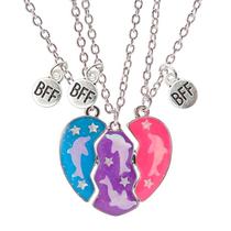 Colar 3 Partes Melhores Amigas Sempre Triplo Coração Best Friend Forever Golfinhos Amizade Eterna