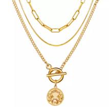 Colar 3 Peças Fecho Pingente Corrente Dourado Colar 3 Peças Fecho Pingente Corrente Dourado