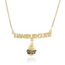Colar 35cm Infantil Prata 925 Pingente 'Hamburguer' Cravejado - Banhado a Ouro 18k Colar 35cm Infantil Prata 925 Pingente 'Hamburguer' Cravejado - Banhado a Ouro 18k