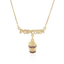 Colar 35cm Infantil Prata 925 Pingente 'Pop Corn' Cravejado Rubi Banho Ouro 18k