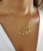 Colar 4 Filhos Com Coração Vazado Banhado a Ouro - 2 Meninas e 2 Meninos