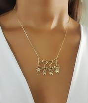 Colar 4 Filhos Com Coração Vazado Banhado a Ouro - 3 Meninas e 1 Menino