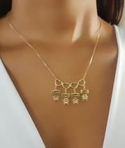 Colar 4 Filhos Com Coração Vazado Banhado a Ouro - 4 Meninas