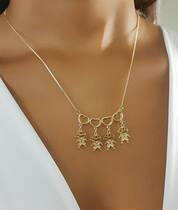 Colar 4 Filhos Com Coração Vazado Banhado a Ouro - 4 Meninos Colar 4 Filhos Com Coração Vazado Banhado a Ouro - 4 Meninos