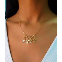 Colar 4 Filhos Menino/ Menina/ Menina/ Menina com Coração Vazado Banhado em Ouro18k