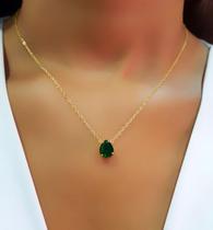 Colar 40 cm com Pingente Gota Zircônia Esmeralda Banhado a Ouro