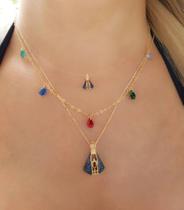 Colar 40cm com gota de zircônia colorida em banho de ouro 18k Colar 40cm com gota de zircônia colorida em banho de ouro 18k