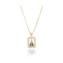 Colar 40cm Nossa Senhora Aparecida Cravejada - Banhada a Ouro 18k