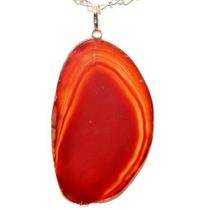 Colar 40cm Prata 925 Chapa de Ágata Cornalina Pino Prata 950 Colar 40cm Prata 925 Chapa de Ágata Cornalina Pino Prata 950