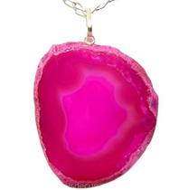 Colar 40cm Prata 925 com Chapa de Ágata Rosa Pino Prata 950 Colar 40cm Prata 925 com Chapa de Ágata Rosa Pino Prata 950