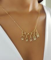 Colar 5 Filhos Com Coração Vazado Banhado a Ouro - 1 Menina e 4 Meninos