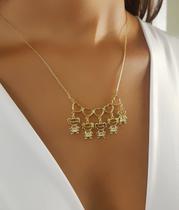 Colar 5 Filhos Com Coração Vazado Banhado a Ouro - 4 Meninas e 1 Menino