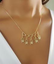 Colar 5 Filhos com Coração Vazado Banhado a Ouro - 5 Meninos