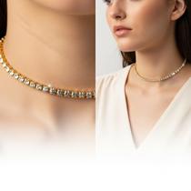 Colar 50 cm Choker Riviera Ouro 3mm Banhado Luxo