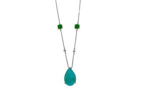 Colar 80cm ajustável com pedra gota G esmeralda