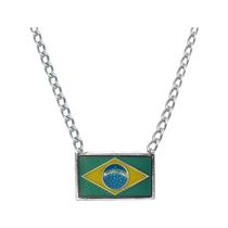 Colar Aço Bandeira do Brasil 20x12mm 50cm