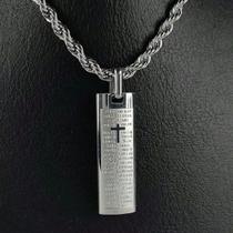 Colar Aço com a Oração do Pai Nosso Prateado Minimalista Colar Aço com a Oração do Pai Nosso Prateado Minimalista