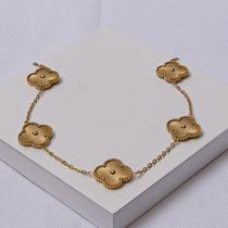 Colar Aço Inox Dourado Elo Cadeado 5 Trevos Feminino