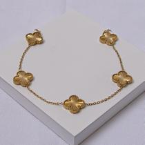 Colar Aço Inox Dourado Elo Cadeado Trevos Feminino Colar Aço Inox Dourado Elo Cadeado Trevos Feminino