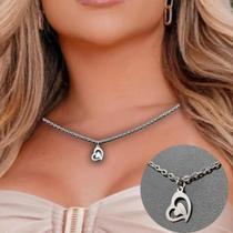 colar aço inox elos com pingente coração & coração brilhante e resistente colar aço inox elos com pingente coração & coração brilhante e resistente