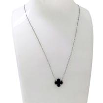 Colar Aço Inoxidável e Pingente Trevo Preto 45cm