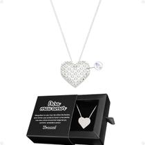 Colar aço inoxidável feminino + pingente coração amor strass + caixa casual presente edição limitada social moda