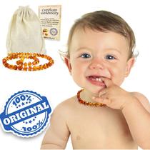 Colar Âmbar Báltico Bebê Dentição Infantil 33 Cm Certificado Mel escuro (COGNAC)