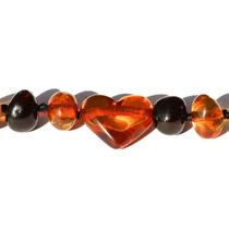 Colar Âmbar Báltico Cereja Polido e Mel Escuro Polido com Pingente de Coração Mel Escuro Polido para Bebê