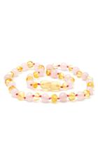 Colar Ambar Bebe Limao + Quartzo Rosa - Ambar Brasil