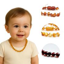 Colar Âmbar Polido Báltico Infantil Importado 33Cm Conhaque