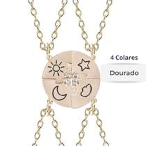 Colar Amizade BFF 4 Elementos Kit 4 Peças para Melhores Amigas com Zircônia Feminino Dourado ou Prateado