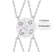 Colar Amizade BFF 4 Elementos Kit 4 Peças para Melhores Amigas com Zircônia Feminino Dourado ou Prateado