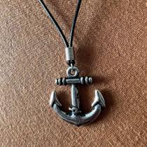 Colar Âncora Masculino Cordão Ajustável Prateado