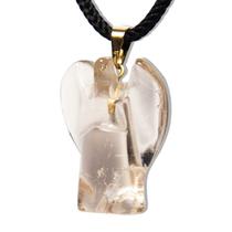 Colar Anjo Pedra Fumê Cristal Natural Montagem em Dourado