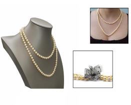 Colar Antique 2 Fios Pérola Formal Social Fecho Com Safiras