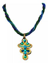 Colar Artesanal Soutache Com Pendente Azul / Verde HC-47