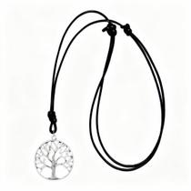 Colar Árvore da Vida Couro Preto com Pingente Prata Retro