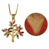 Colar Árvore da Vida zircônias Coloridas banhado a ouro 18k