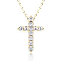 Colar Auyisci Cross com pingente banhado a ouro 14K para mulheres