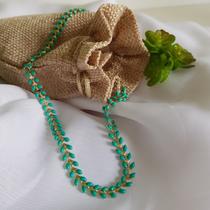 Colar Banhado A Ouro 18k Com Folhas Resinadas Verde