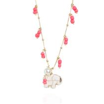 Colar banhado a ouro 18k com miçangas e pingente de elefante