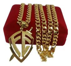 Colar Banhado a Ouro Cadeado 70cm Joias Nobre Pingente Fé