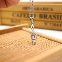 colar banhado corrente feminino clave de sol nota musica musical aço inox prata prateado