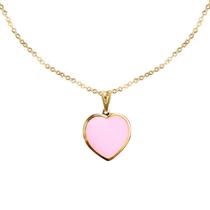 Colar banhado dourado aço inox + pingente coração rosa moda qualidade premium presente delicado