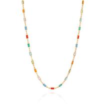 Colar banhado ouro 3x 24k 18k e 22k feminino colorido pedras retangular rommanel 50 cm 530874