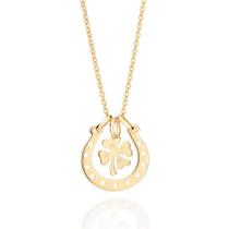 Colar banhado ouro 3x 24k 18k e 22k feminino com pingente ferradura e trevo corrente elo cadeado rommanel 532513