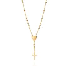 Colar banhado ouro 3x 24k 18k e 22k feminino coração terço nossa senhora aparecida e cruz rommanel 532362